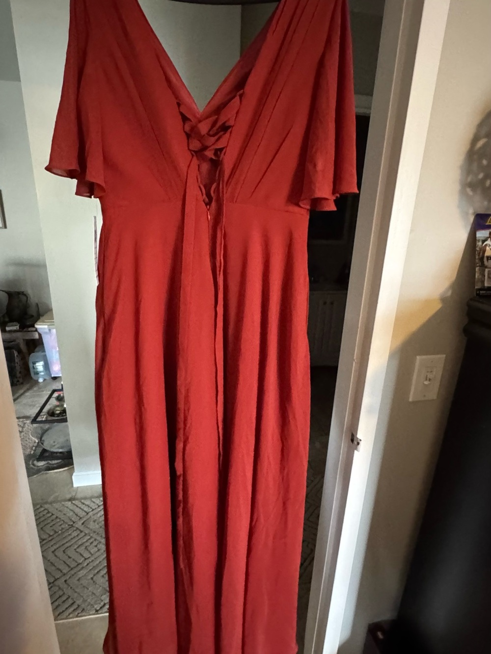 Women's Red V-Neck Wedding Dress